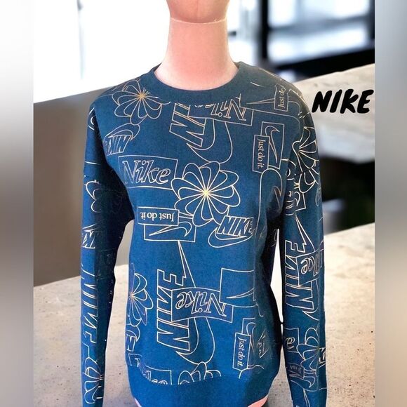 NIKE NWT WOMENS LONG SLEEVE SWEATSHIRT TEAL AND GOLD LARGE - Picture 1 of 7